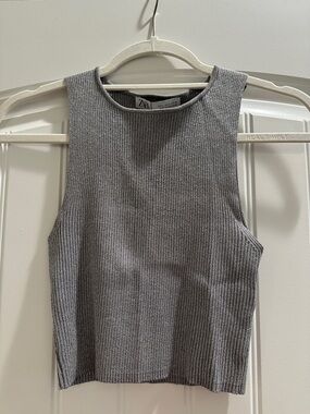 Zara Ribbed Knit Tank Top - Sparkly Silver